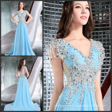 Formal Evening Gowns Dresses Sexy V-neck Pleated Applique Beaded Sequin Luxury Evening Party Dresses 2016 Custom Made ML156